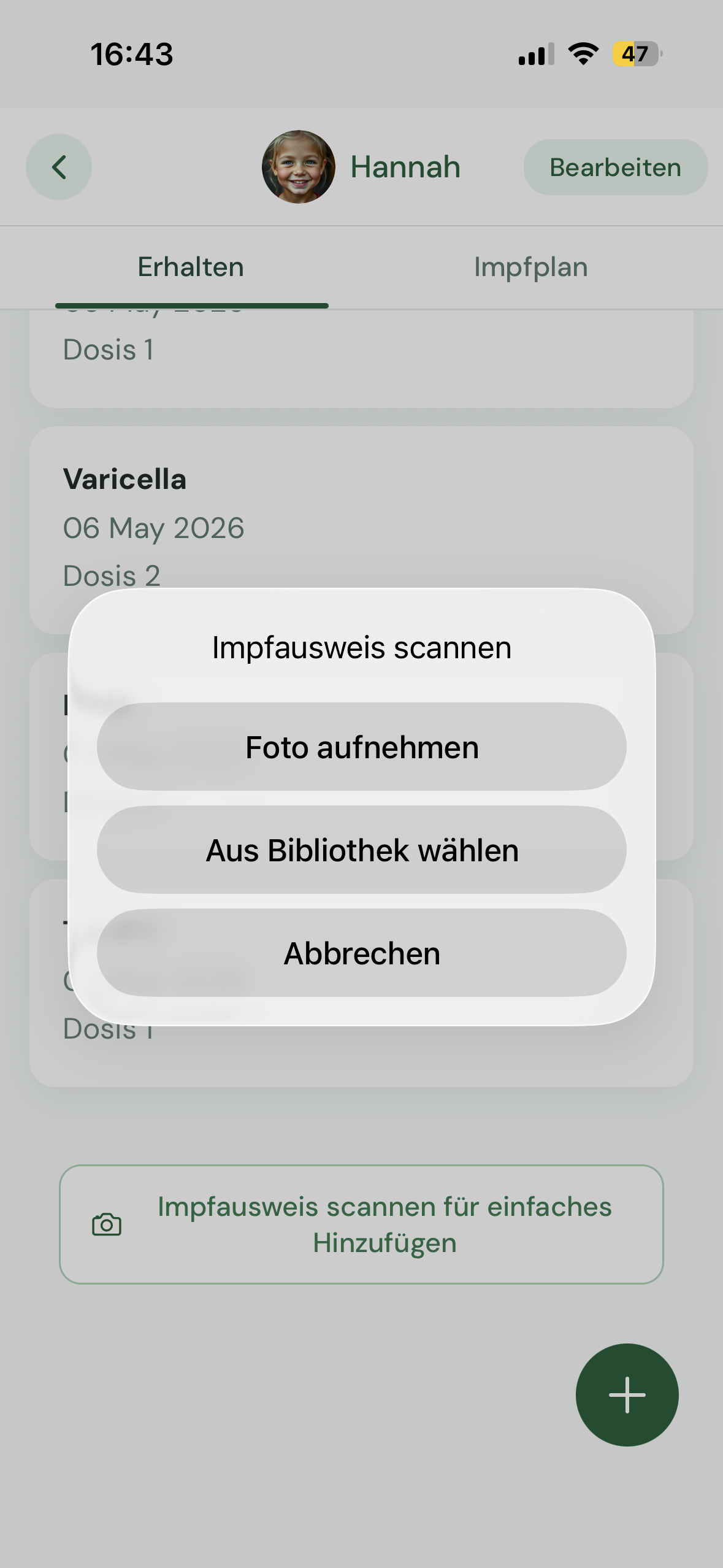 Scan-Funktion für Papier-Impfausweise
