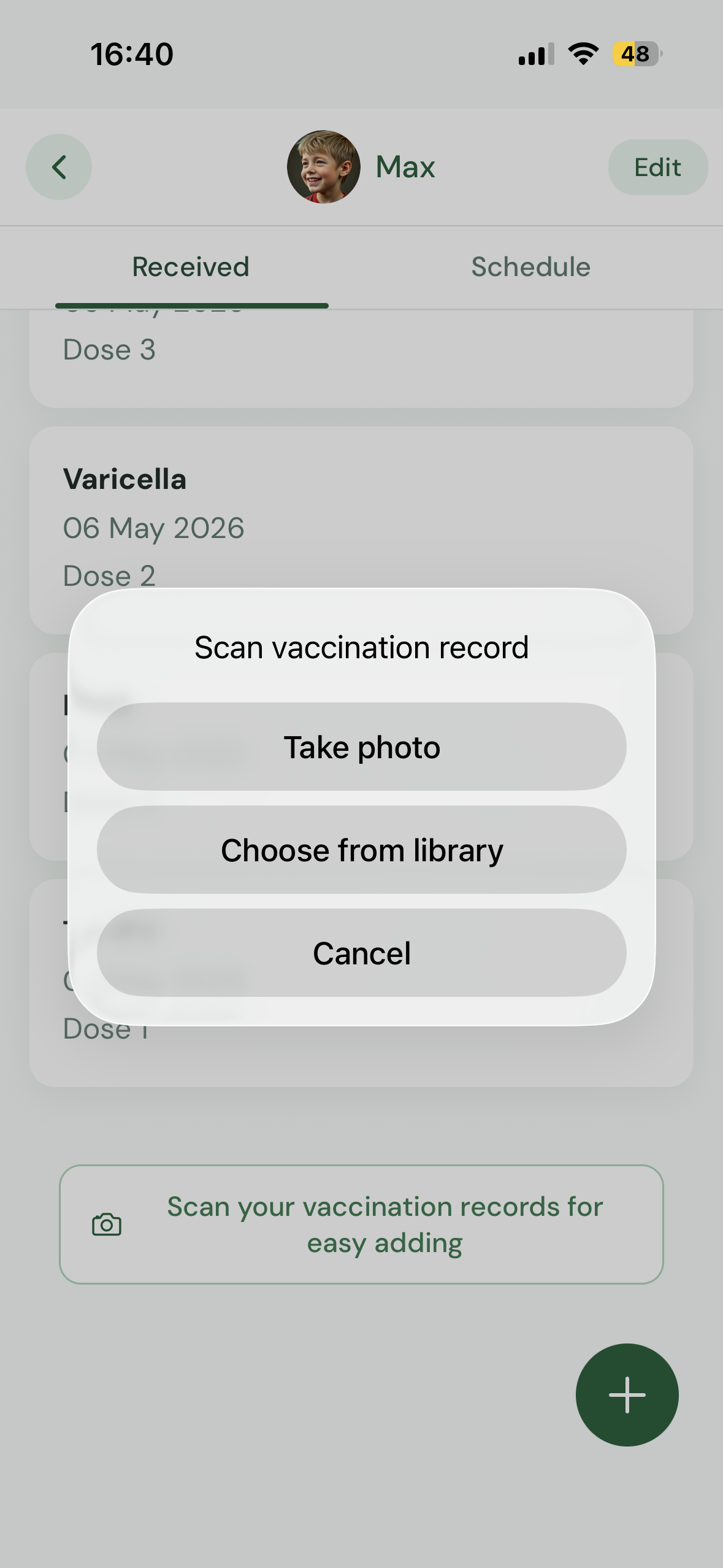 Scan flow for paper vaccination records